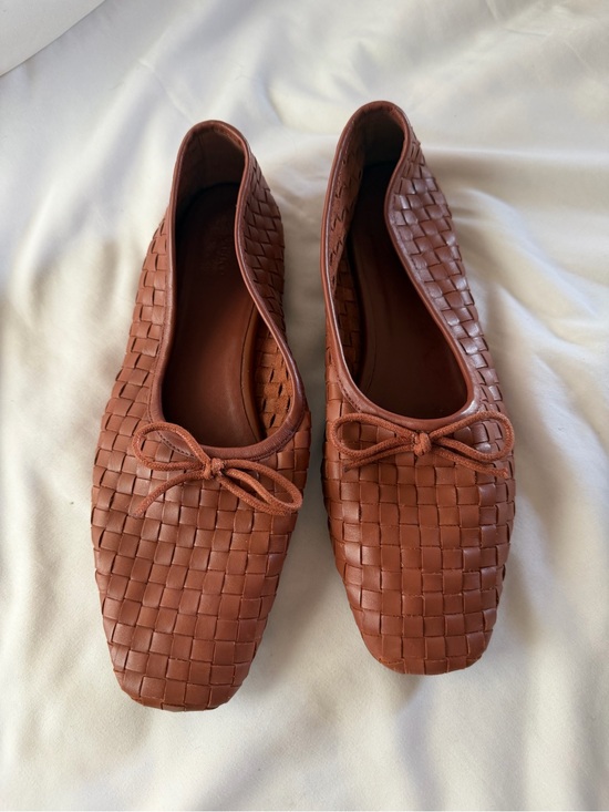 Quince Shoes - Quince Italian Leather Woven Ballet Flats in Chestnut Brown